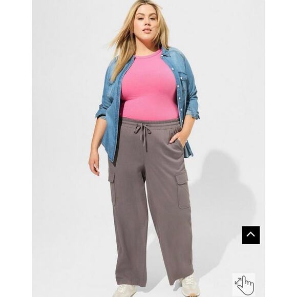 Torrid Pull-On Wide Leg Stretch Challis Cargo Pant Sz 0T / L Athleisure Lounge - Picture 1 of 11